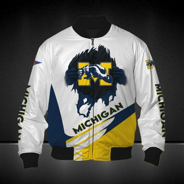 Michigan Wolverines White Maize Bomber Jacket