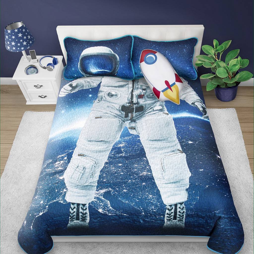 Astronaut Bedding Set Astronaut Suit And Helmet Cosplay Duvet Covers Blue