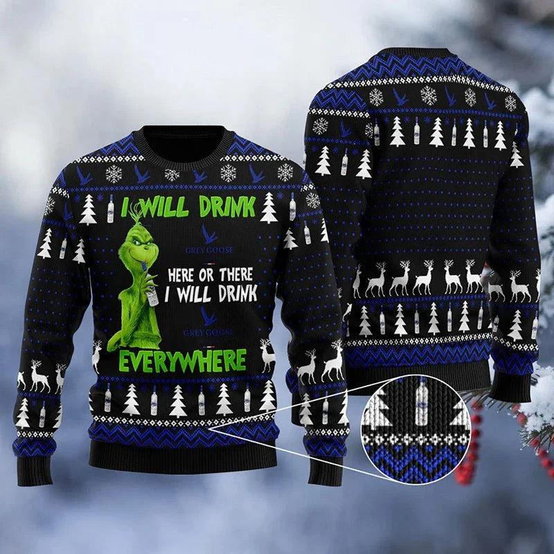 Grey Goose Grinch Will Drink Everywhere Ugly Christmas Sweater