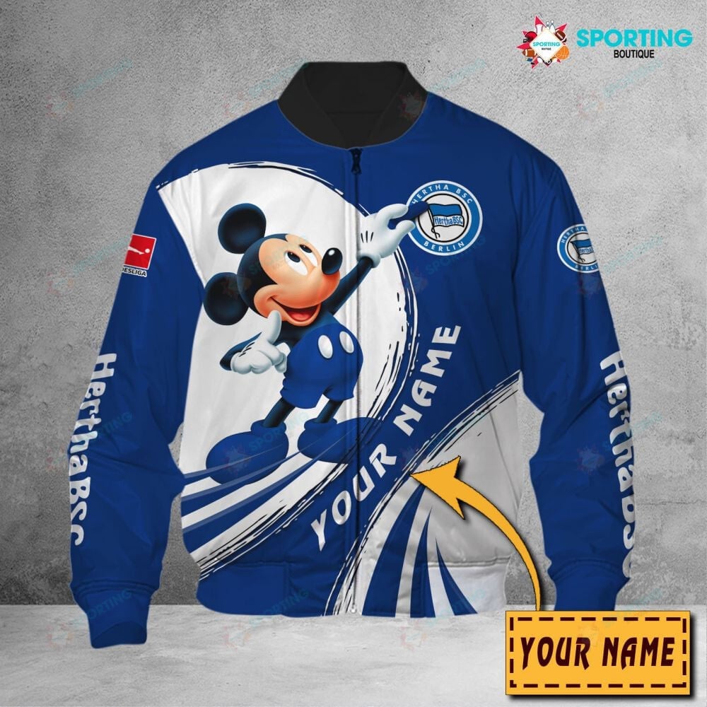 Hertha BSC Custom Name Mickey Mouse Bomber Jacket