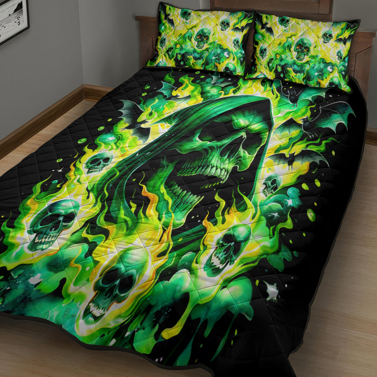 Skull Bedding Set Flaming Skull And Bat Pattern Duvet Covers