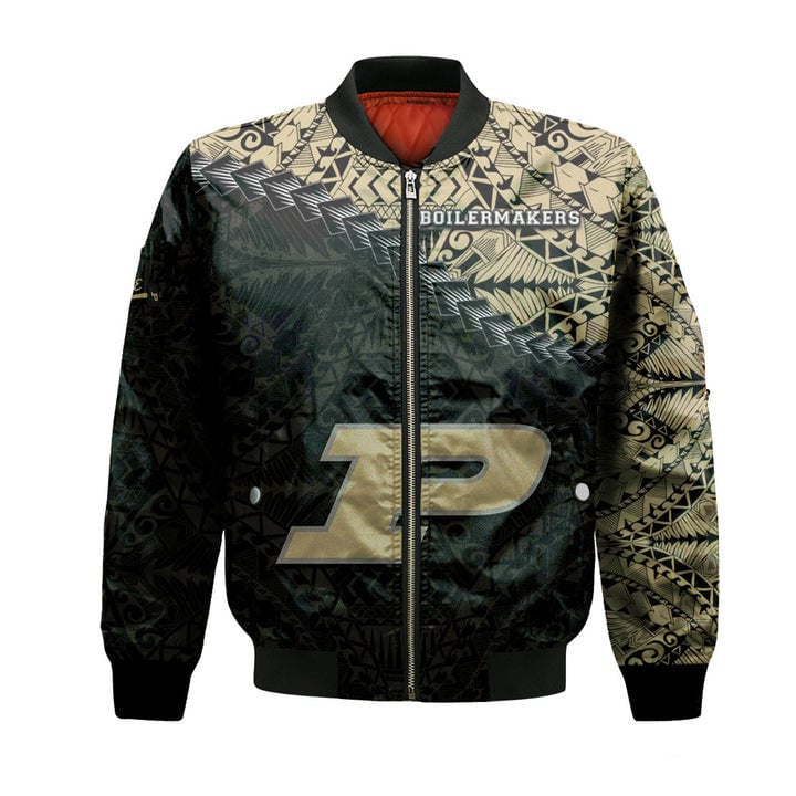 Purdue Boilermakers Gold Black Polynesian Bomber Jacket V3