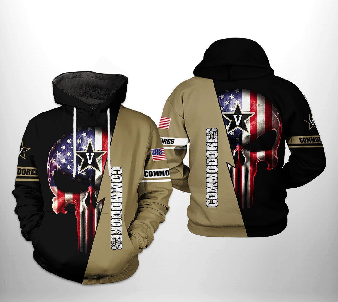 Vanderbilt Commodores US Flag Skull 3D All Over Print Hoodie & Zip Hoodie