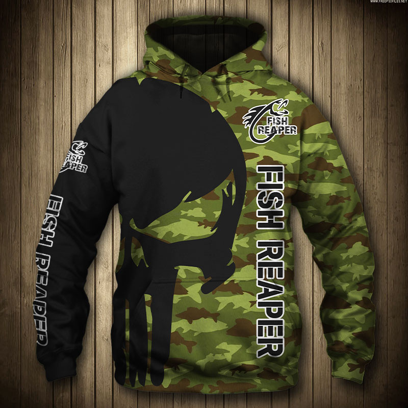 Fishing Camouflage Punisher Fish Reaper 3D All Over Print Hoodie & Zip Hoodie