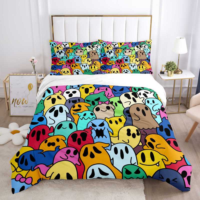 Halloween Bedding Set Cute Cartoon Ghost Doodle Pattern Duvet Covers