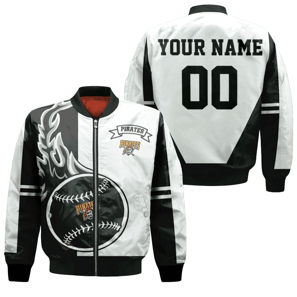 Pittsburgh Pirates Custom Name Number Black White Bomber Jacket