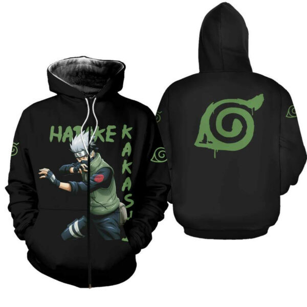 Hatake Kakashi Shirt Konoha Symbol Naruto Anime 2k888 Cartoon 3d Hoodie Zip Hoodie 1398