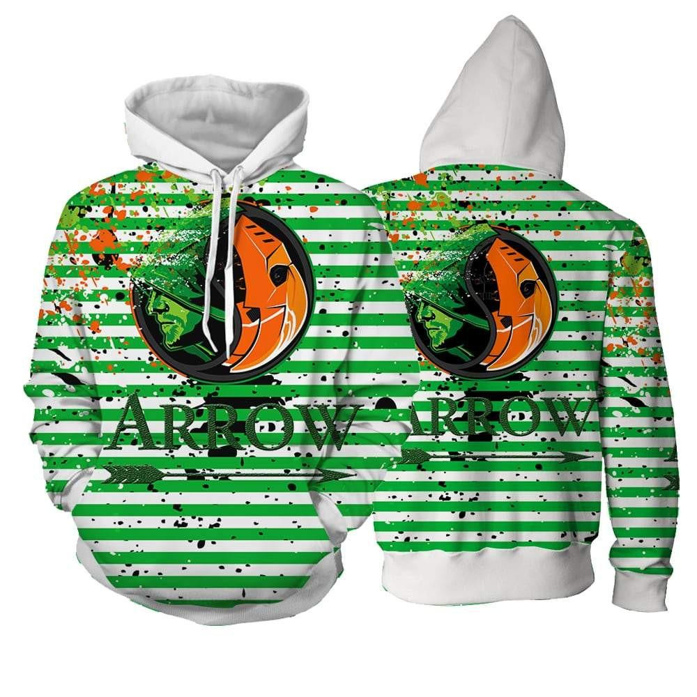 Dc Arrow & Villain Deathstroke Logo Green Stripes Aop Hoodie