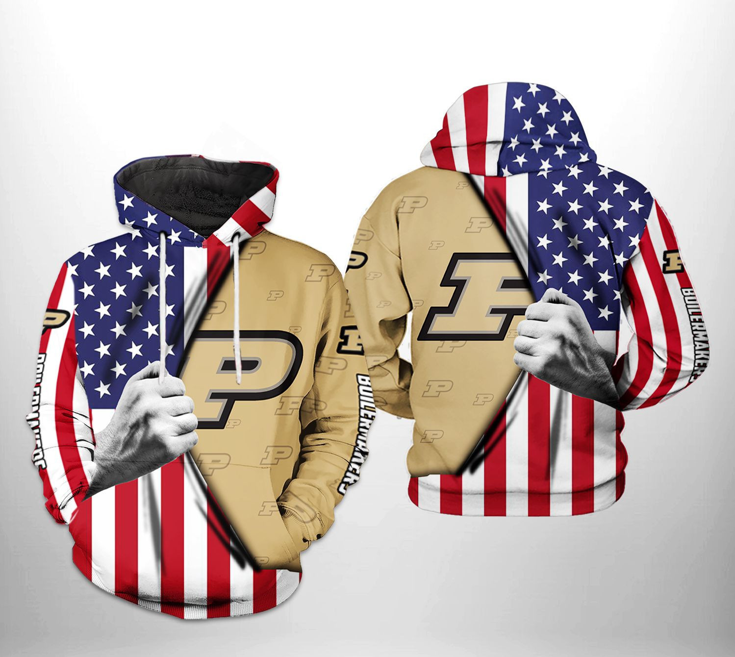 Purdue Boilermakers US Flag 3D All Over Print Hoodie & Zip Hoodie