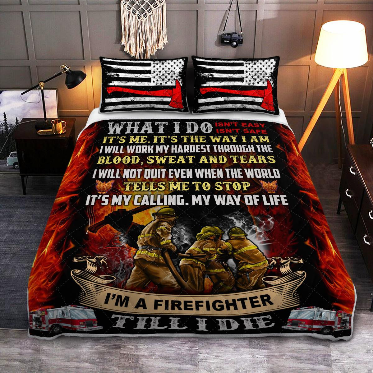 Firefighter Bedding Set What I Do Isn’t Easy Or Safe Duvet Covers Black
