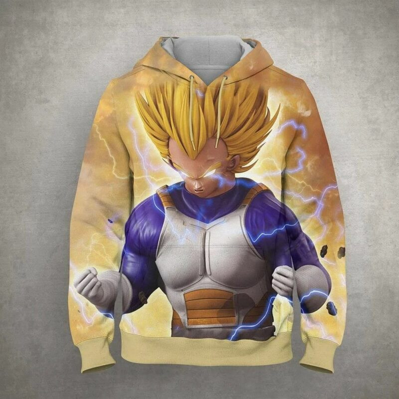 Vegeta Cartoon Dragon Ball Yellow Over Print 3d Hoodie Zip Hoodie