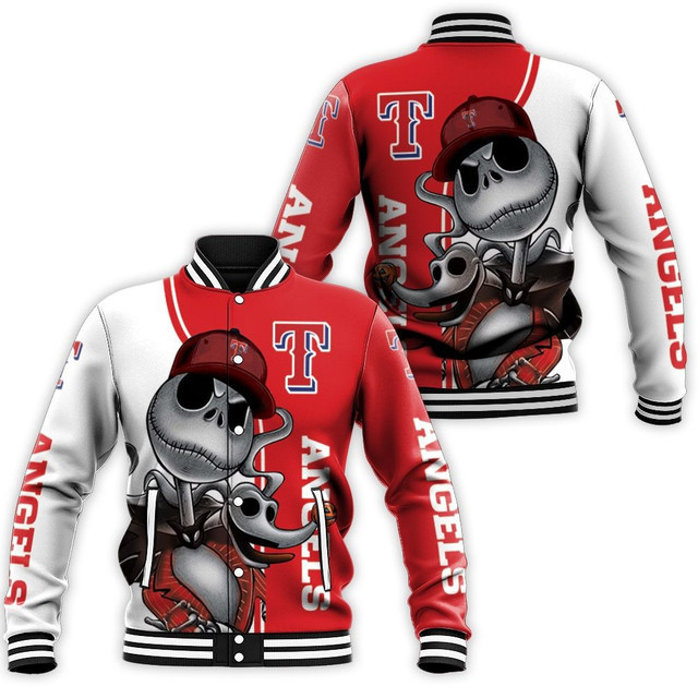 Texas Rangers Jack Skellington And Zero Baseball Jacket
