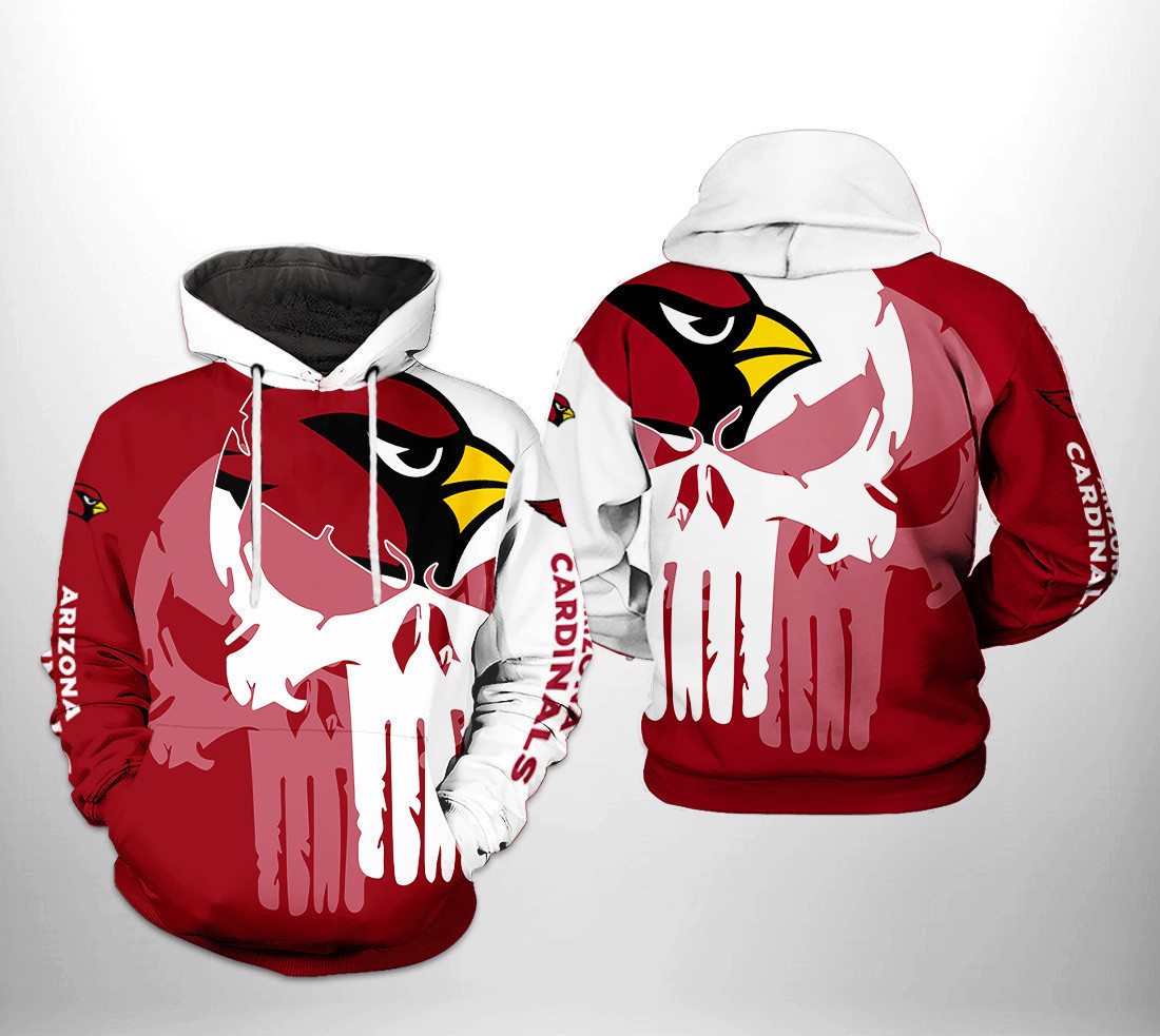 Arizona Cardinals Team Skull 3D All Over Print Hoodie & Zip Hoodie