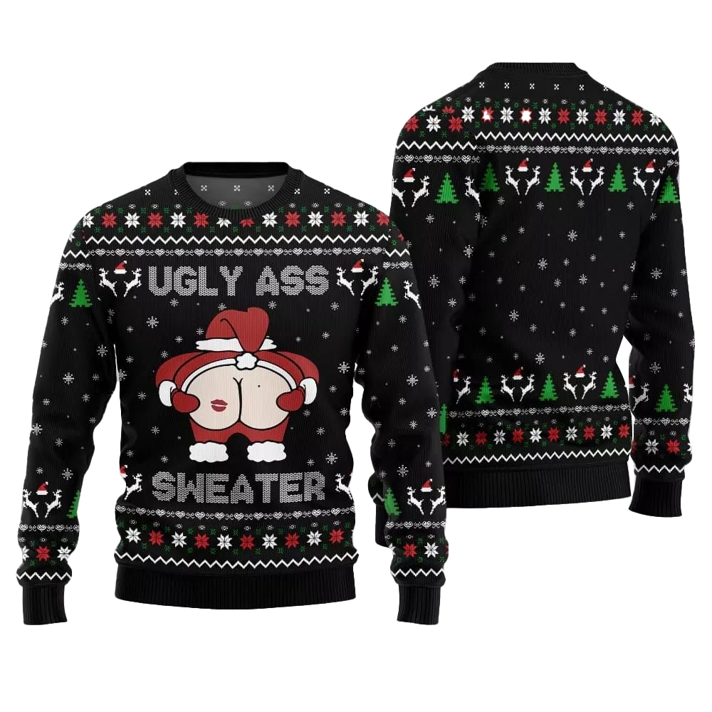2025 Christmas Caught Kissing Santa Ugly Christmas Sweater-Black