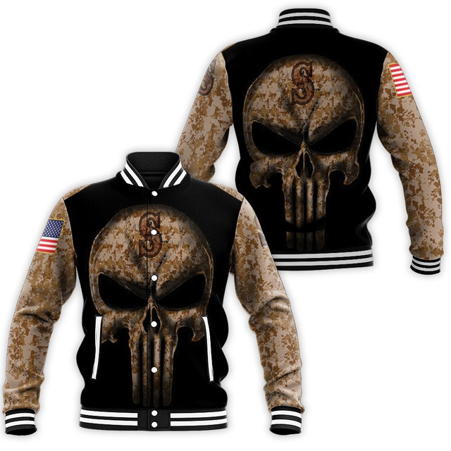 Seattle Mariners Camouflage Skull American Flag Baseball Jacket