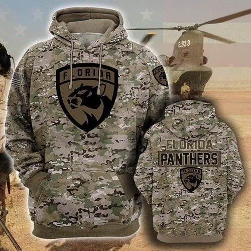 Florida Panthers Camouflage Veteran 3D All Over Print Hoodie & Zip Hoodie