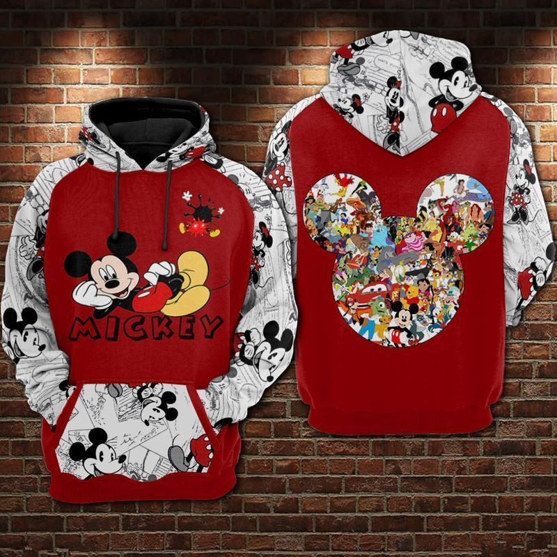 Mickey Comic Style Over Print 3d Hoodie Zip Hoodie
