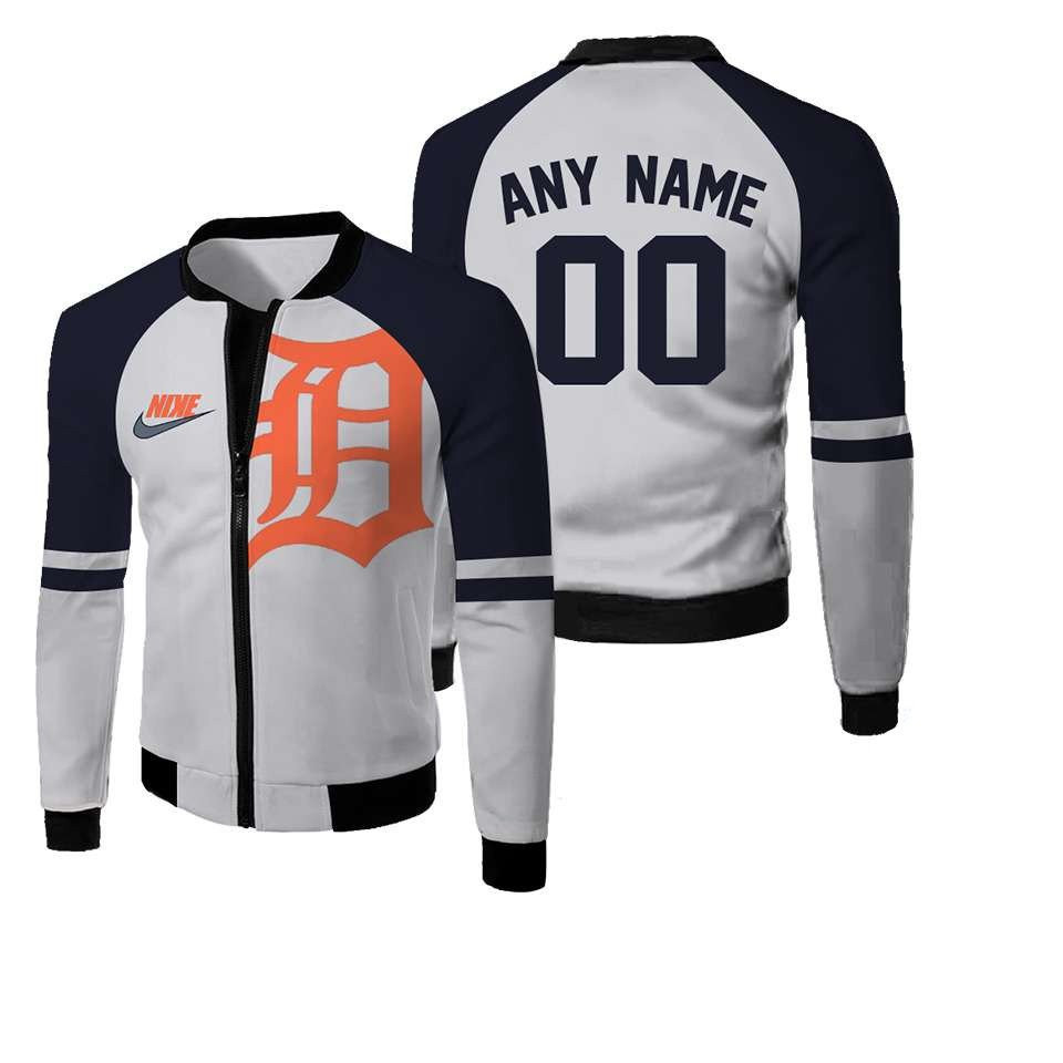 Detroit Tigers Custom Name Number Black White Bomber Jacket