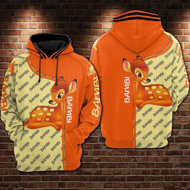 Bambi Orange Over Print 3d Hoodie Zip Hoodie