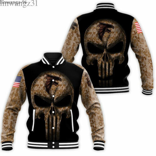Atlanta Falcons Punisher Skull Camo Baseball Jacket