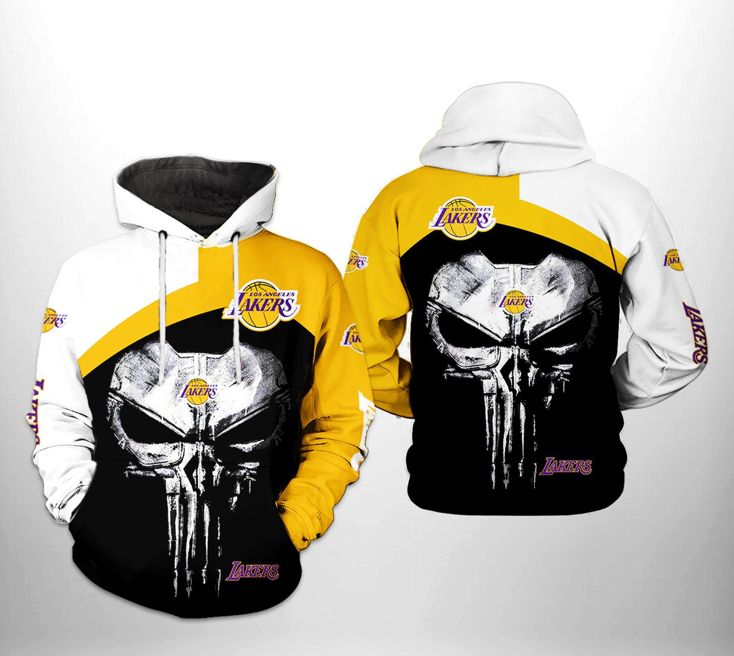 Los Angeles Lakers Skull Punisher Team 3D All Over Print Hoodie & Zip Hoodie