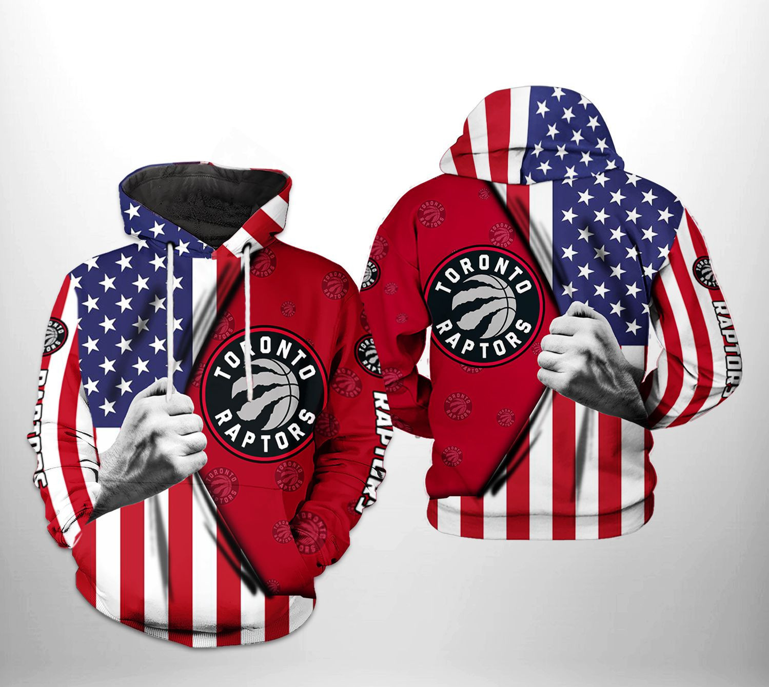 Toronto Raptors US Flag Team 3D All Over Print Hoodie & Zip Hoodie