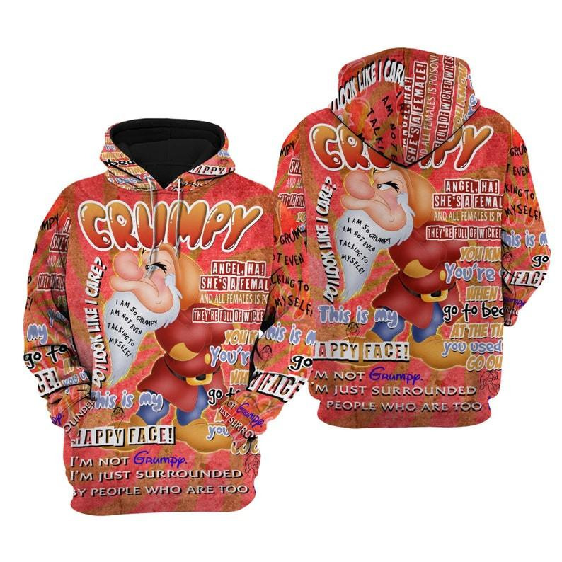 Snow White And Seven The Dwarfs Cartoon, Quotes, Grumpy Dwarf Punk Words Pattern All Over Print Hoodie, Zip Hoodie