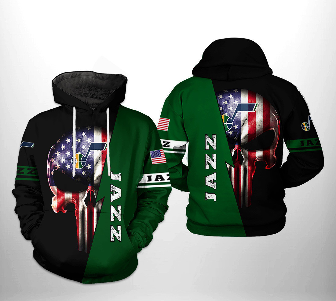 Utah Jazz US Flag Skull Team 3D All Over Print Hoodie & Zip Hoodie