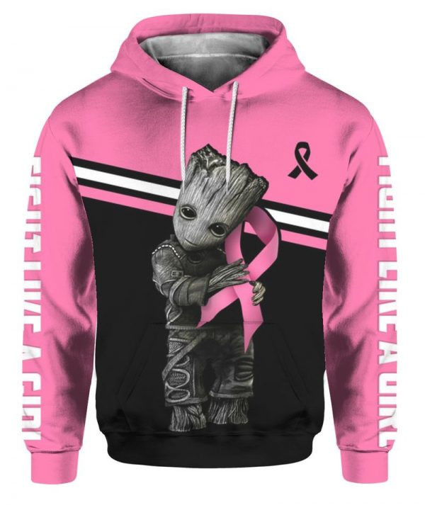 Baby Groot Breast Cancer Awareness 3D All Over Print Hoodie & Zip Hoodie