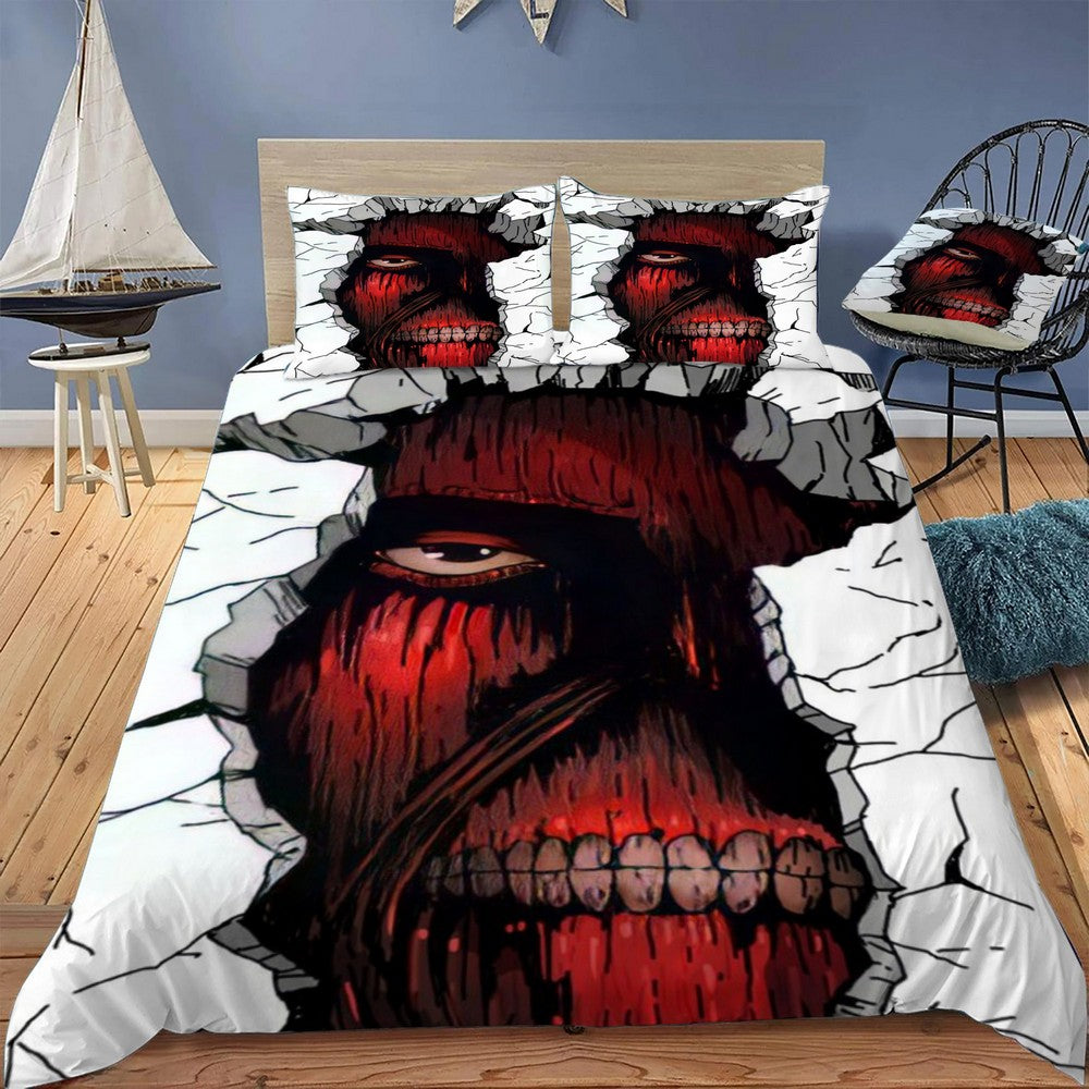 Attack On Titan Bedding Set The Titan Inside The Wall Duvet Covers White