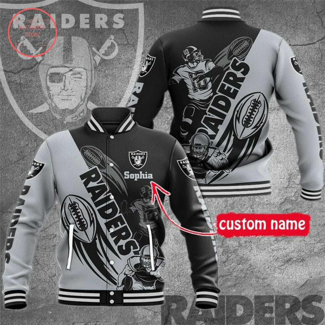 Las Vegas Raiders Custom Name Silver Black Baseball Jacket
