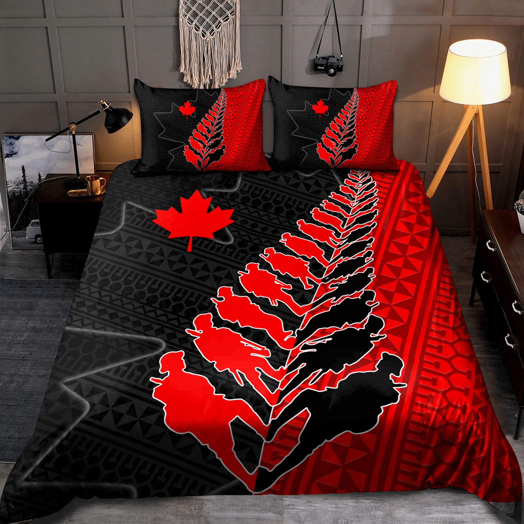 Veteran Bedding Set Canadian Veteran Soldiers Silhouette Duvet Covers Black