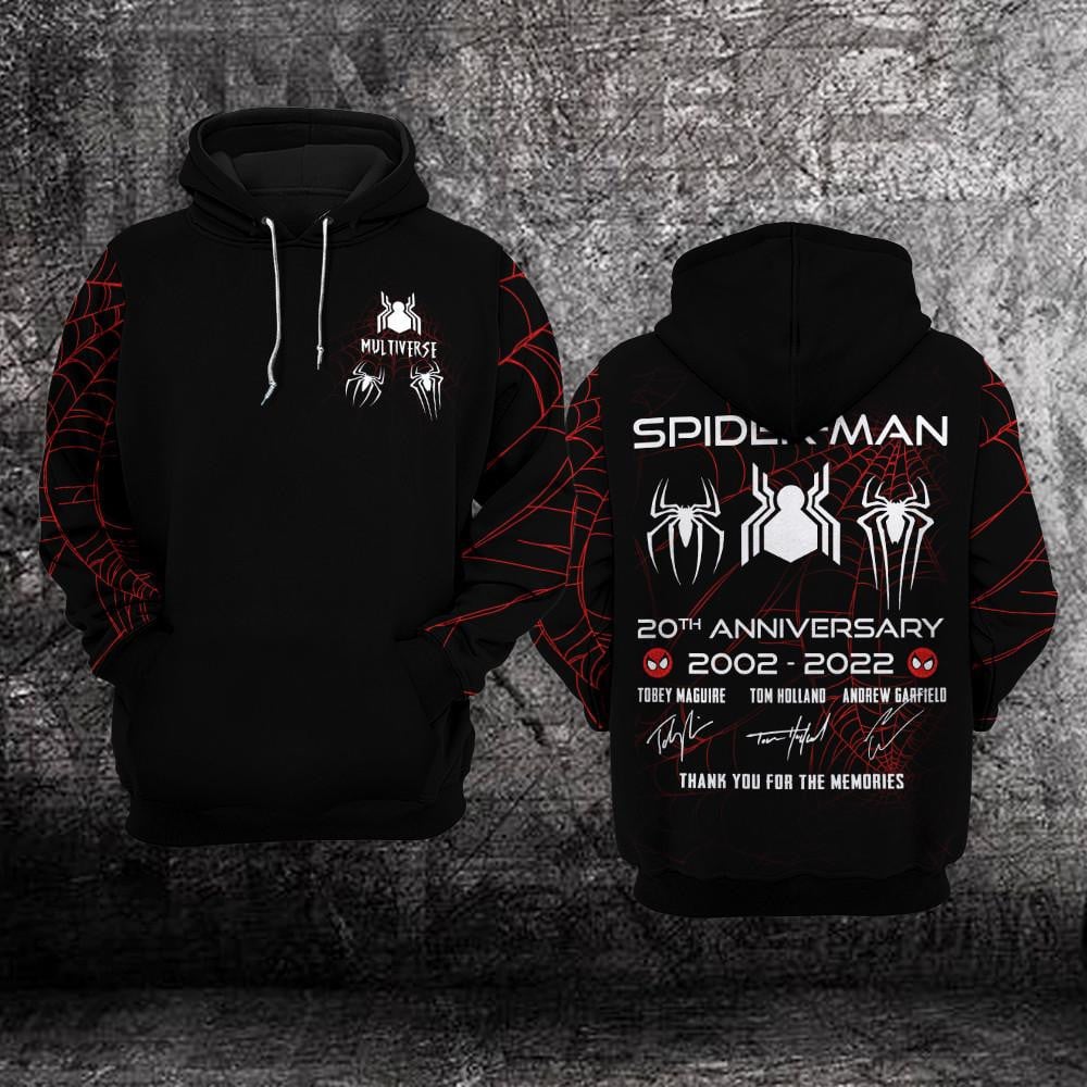 Spider Man 20th Anniversary 2002 2022, 3 Spider-man Multiverse Signature All Over Print Hoodie