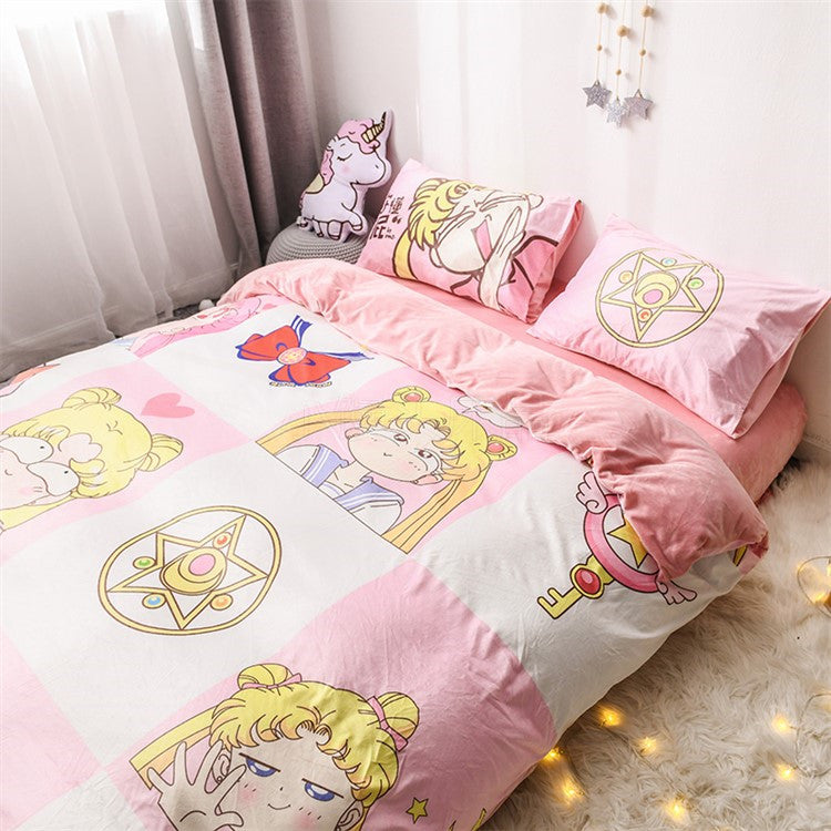 Sailor Moon Bedding Set Sailor Moon Cat And Symbol Pattern Duvet Covers
