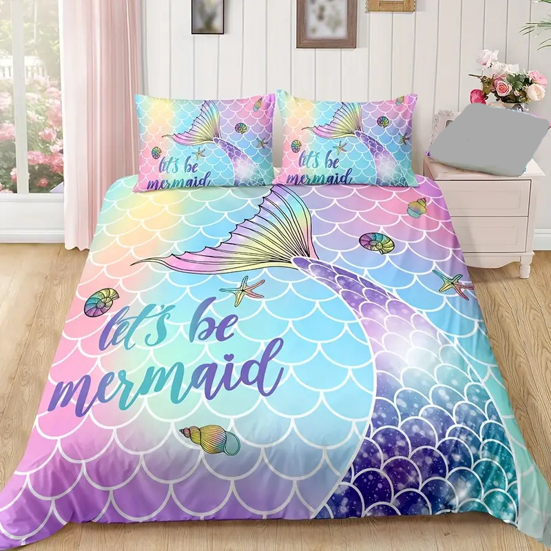 Mermaid Bedding Set Let’s Be Memaid Scale Pattern Duvet Covers