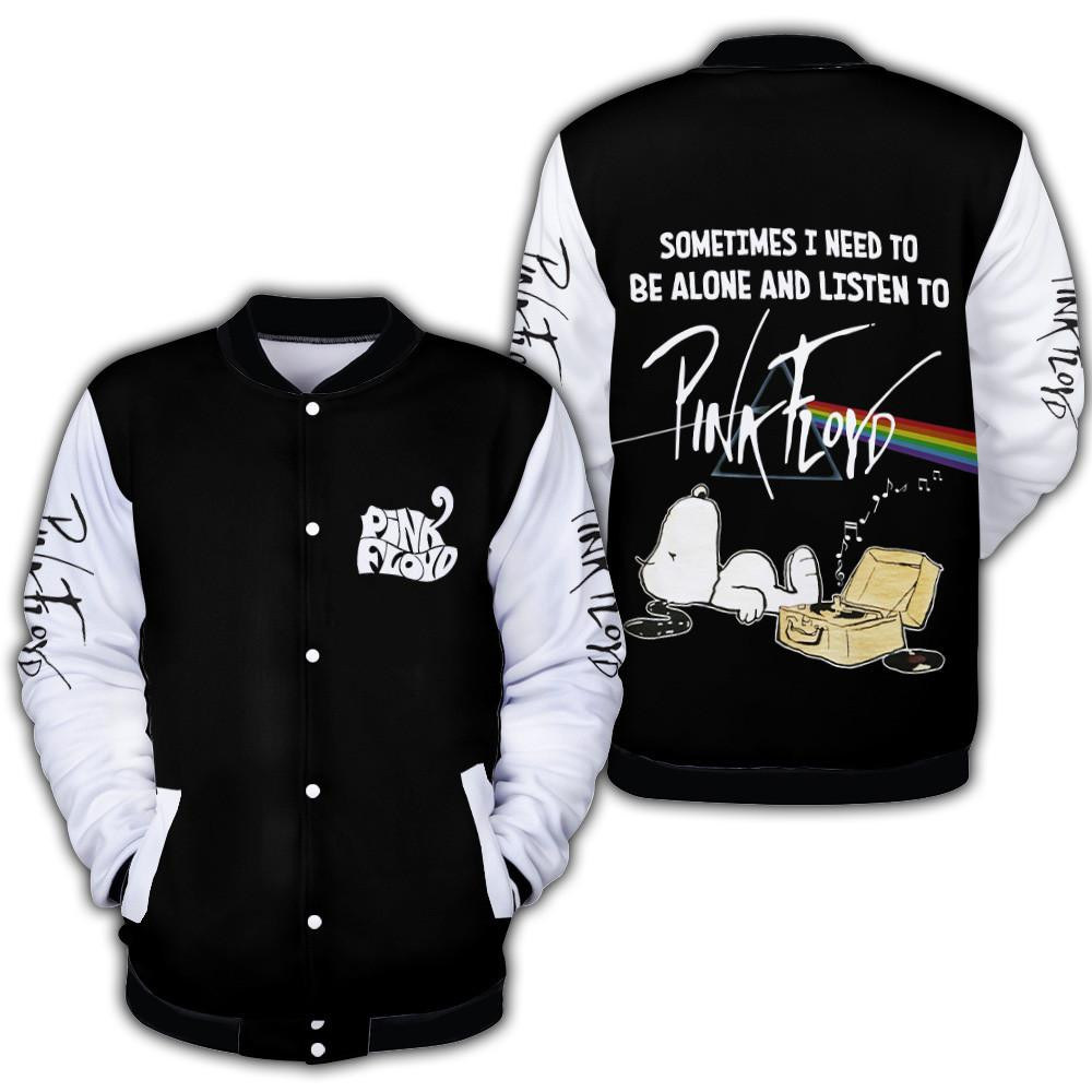 Pink Floyd Music Band Fan Gift, Snoopy And Pink Floyd Gift, Sometimes I Need To Be Alone And Listen To Pink Floyd Baseball Jacket