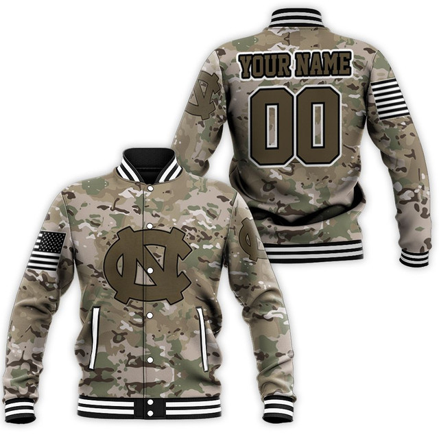 North Carolina Tar Heels Custom Name Number Camo Baseball Jacket