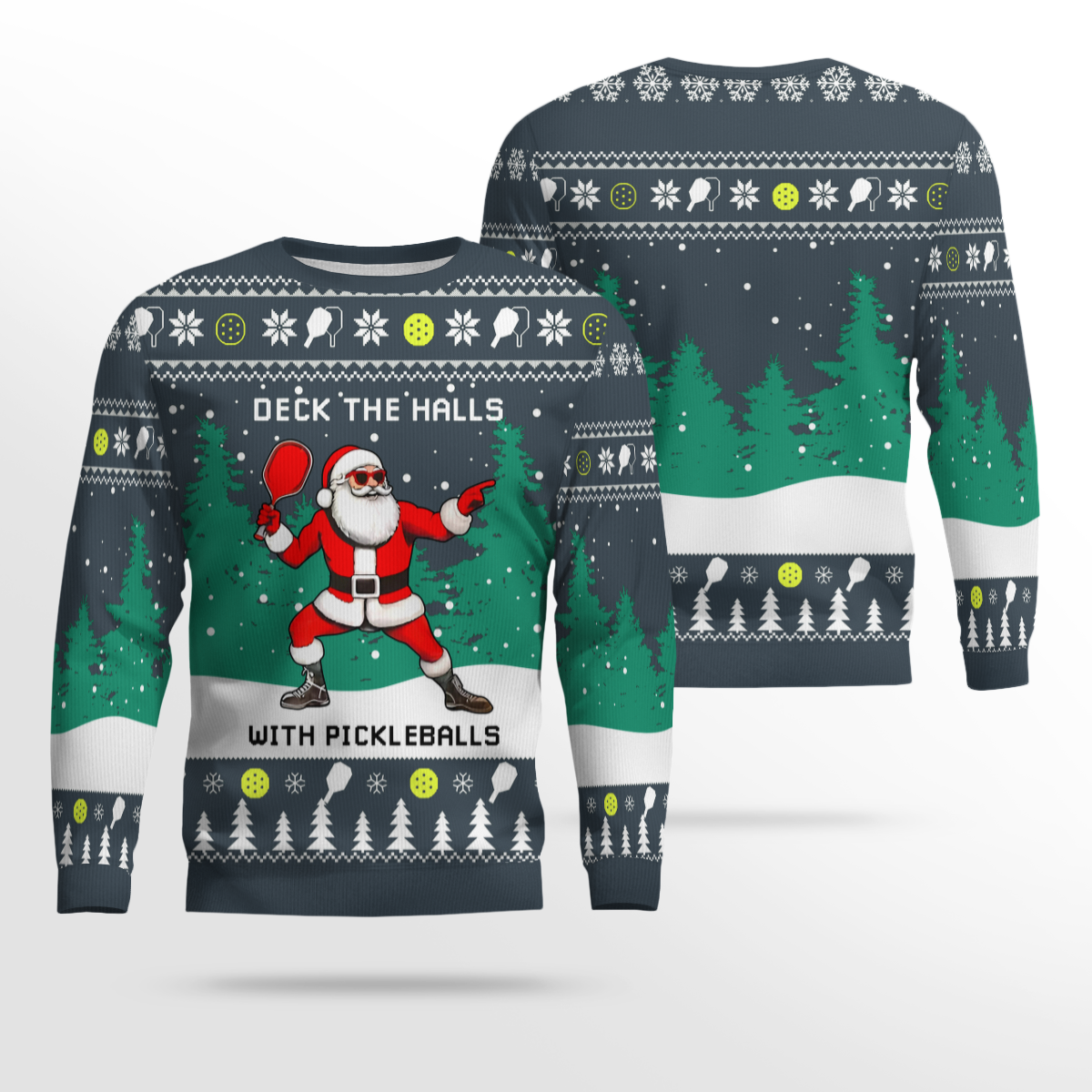 Funny Deck The Hall Pickleball Santa Ugly Christmas Sweater Charcoal