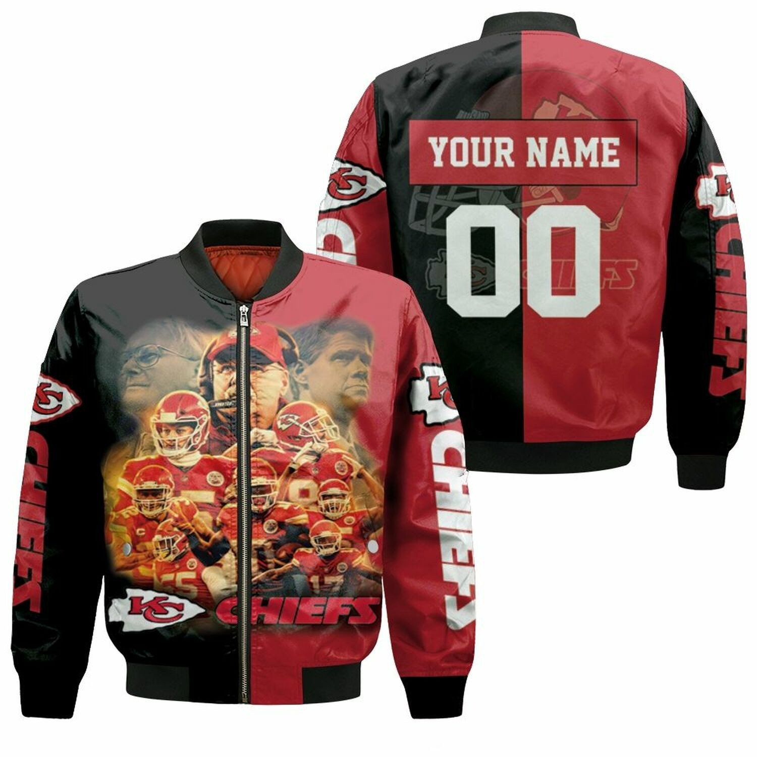 Kansas City Chiefs Custom Name Number Red Black 2022 - 2023 Super Bowl Champion Bomber Jacket