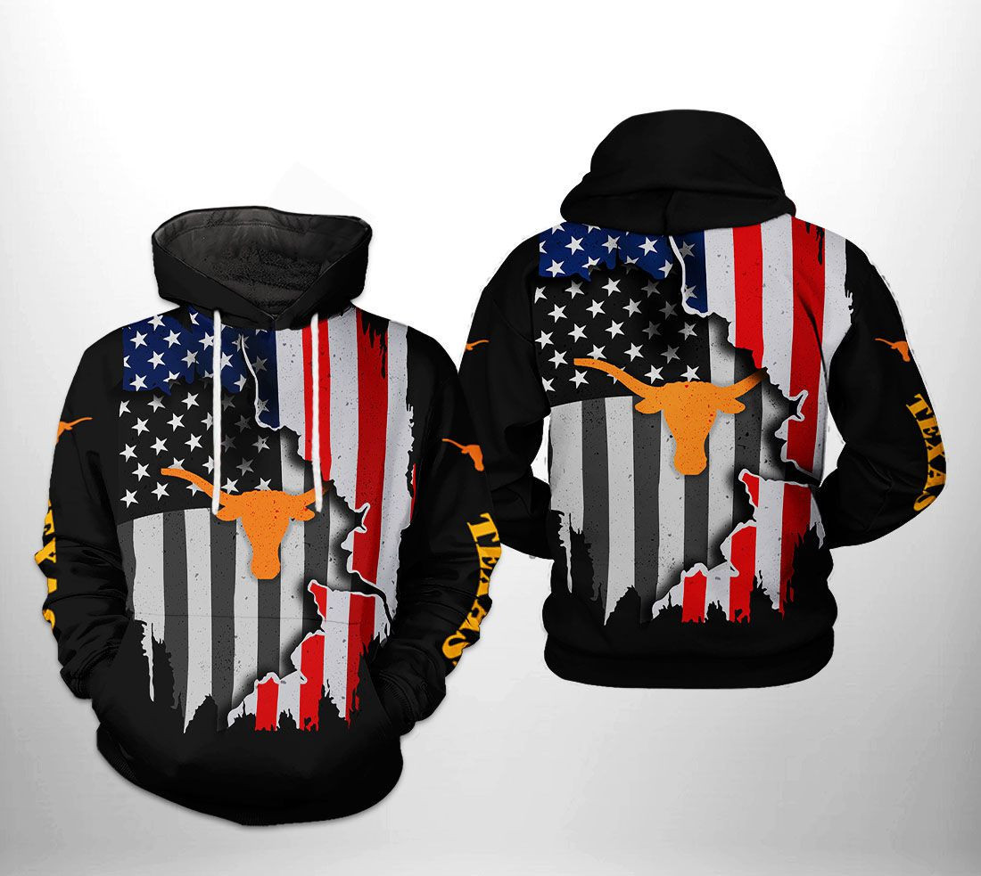 Texas Longhorns US Flag 3D All Over Print Hoodie & Zip Hoodie