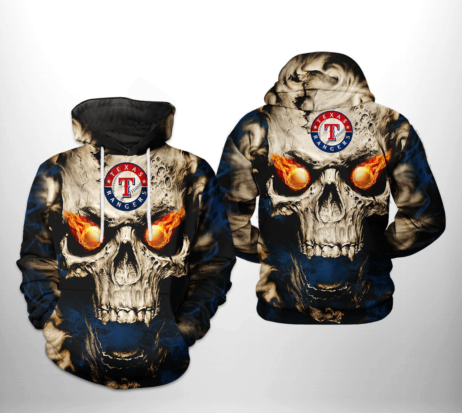 Texas Rangers MLB Skull 3D All Over Print Hoodie & Zip Hoodie