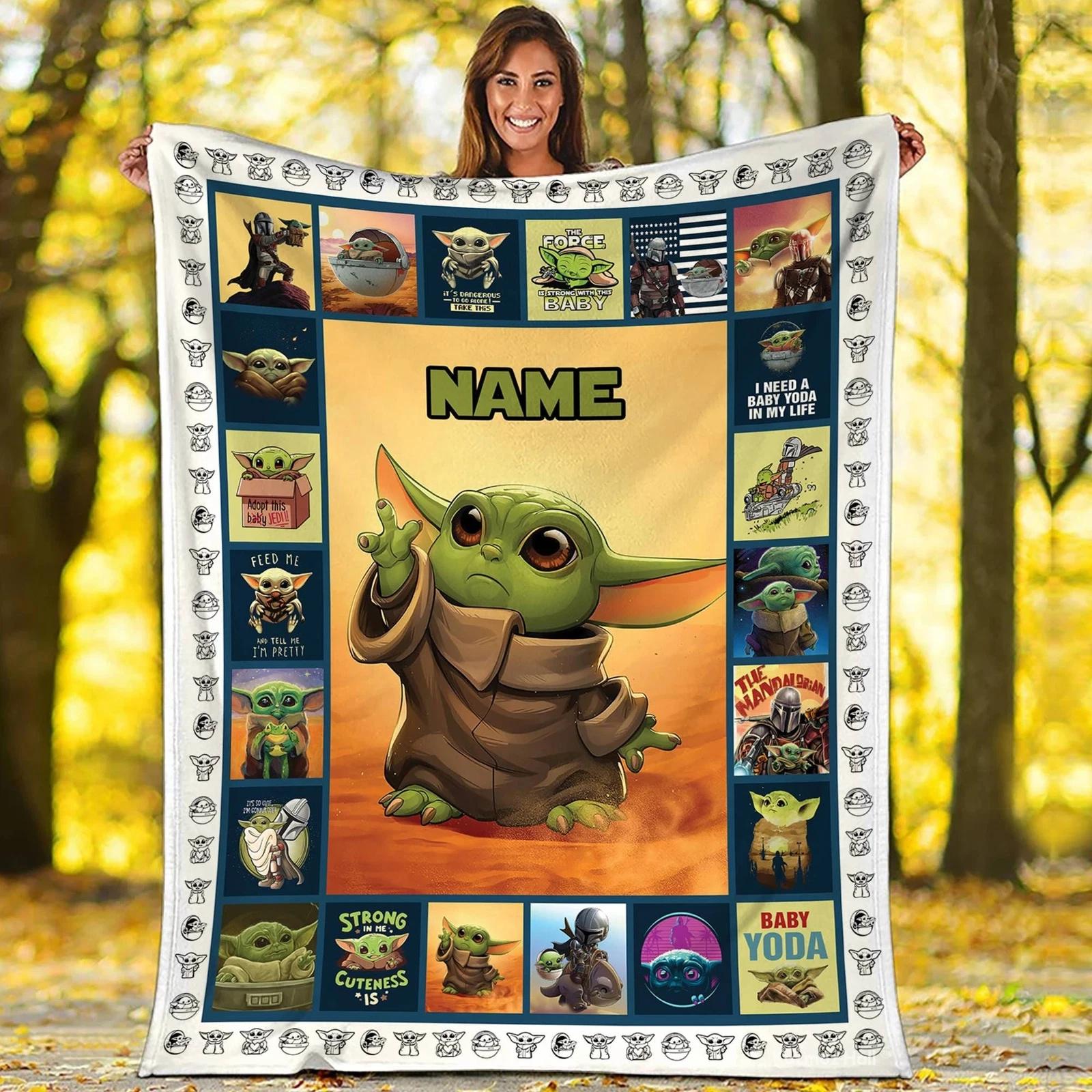 Personalized Baby Yoda Grogu Blanket Baby Yoda Starwars Fleece Sherpa Blanket