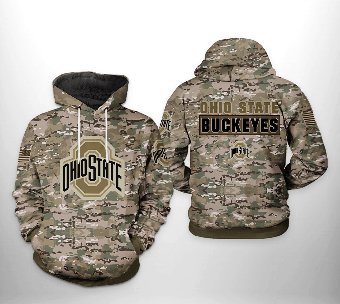 Ohio State Buckeyes Camo Veteran 3D All Over Print Hoodie & Zip Hoodie