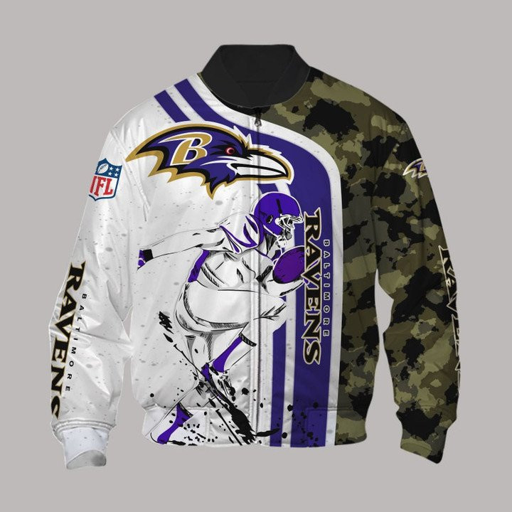 Baltimore Ravens White Purple Camo Bomber Jacket