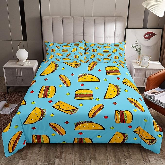 Funny Bedding Set Funny Yummy Tacos Burgers Pattern Duvet Covers