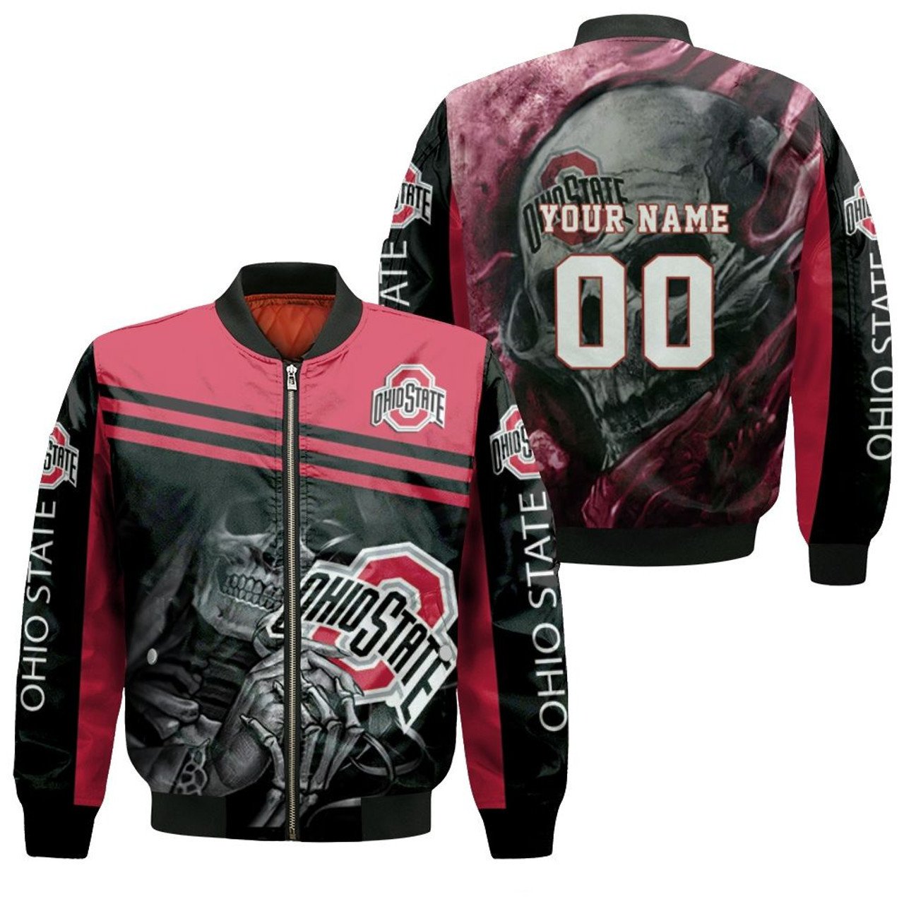 Ohio State Buckeyes Custom Name Number Maiden Skull Bomber Jacket