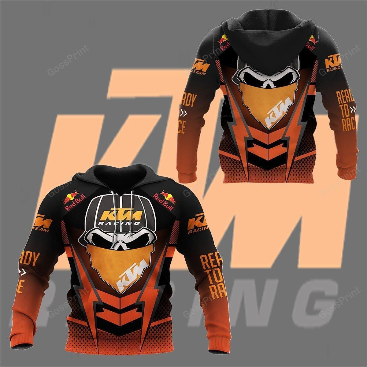 Red Bull Ktm Racing, Ktm Racing Team Skull, Ready To Race All Over Print Hoodie, Zip Hoodie 55