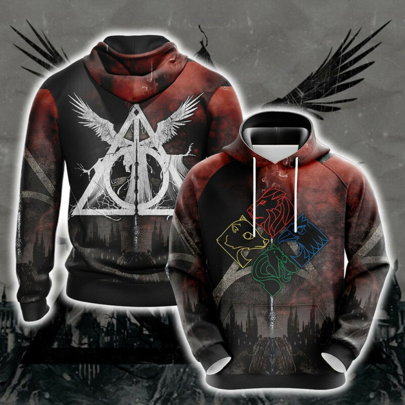 Harry Potter Hallows Hogwarts Houses Symbols 3d Hoodie Zip Hoodie
