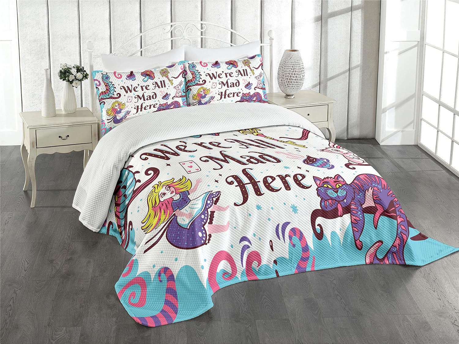 Alice In Wonderland Bedding Set We're All Mad Here Cheshire Cat Duvet Covers