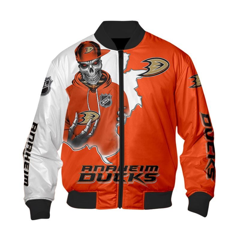 Anaheim Ducks Orange White Skull Scratch Bomber Jacket